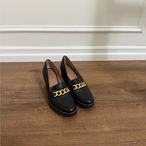 Naturalizer Black Loafers with Gold Chain Detail